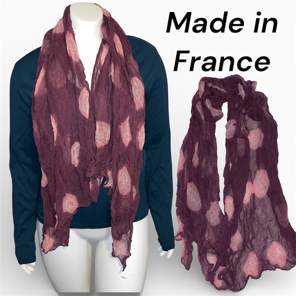 Idea‎ Plus France Plum Purple Pink Polka Dot Crinkle Viscose Lightweight Scarf